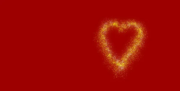 Coeur de valentines étincelantes en or avec fond rouge — Photo