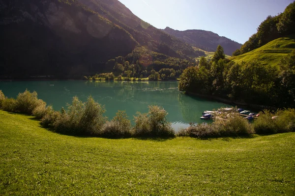 Lake lungern Switzerland - famous fishing lake in Switzerland — Stock Photo, Image