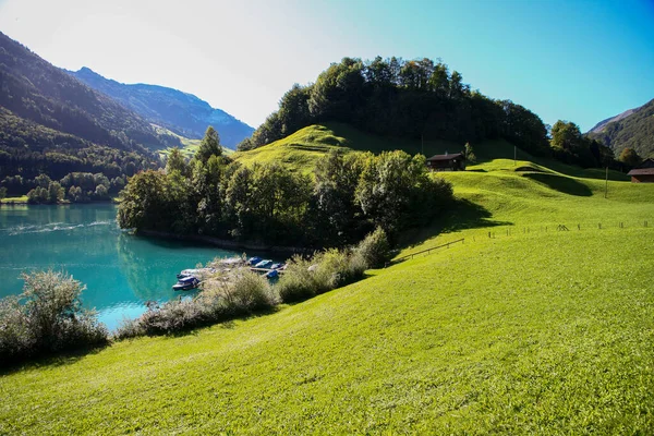 Lake lungern Switzerland - famous fishing lake in Switzerland — Stock Photo, Image