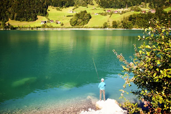 Lake lungern Switzerland - famous fishing lake in Switzerland — Stock Photo, Image