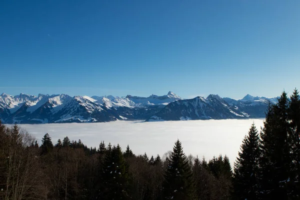 Boven de mist in Lungern met de Zwitserse Alpen — Stockfoto