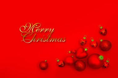 Kırmızı arkaplan ve metin üzerinde fotokopi alanı olan Noel dekorasyonu