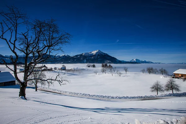 Winterlandschap Zugerberg met Rigi en Pilatus — Stockfoto