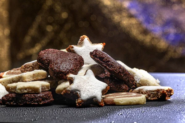Christmas background with sweets - cookies and chocolate