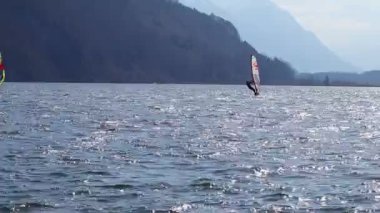 İsviçre 'de huzurlu bir park ve göl videosu. Cham Villette.