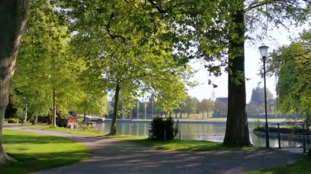 Rustige Ochtend Video Van Een Park Meer Zwitserland Cham Villette — Stockvideo