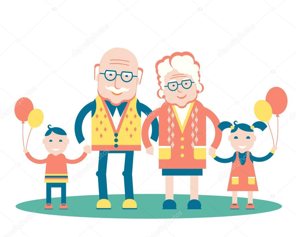 Grandparents with grandchildren.Vector family illustration isola