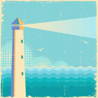 Deniz feneri VINTAGE poster. Vintage deniz dalgaları arka plan