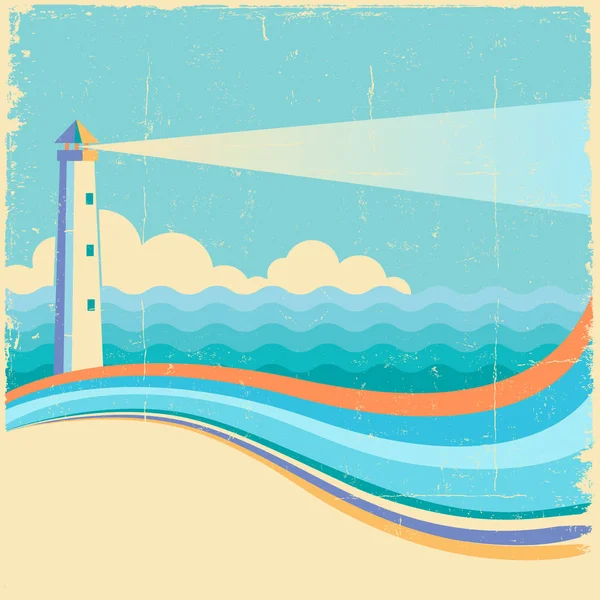 Lighthouse.Vintage havet vågor bakgrund — Stock vektor