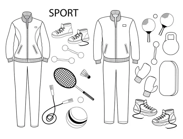 Спортивний Одяг Спортивне Обладнання Векторний Набір Єктів Спортивного Стилю Ізольовані Стокова Ілюстрація