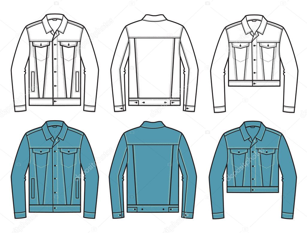 Denim Jacket. Vector set of fashion Denim Jackets clothes isolated on white for design.