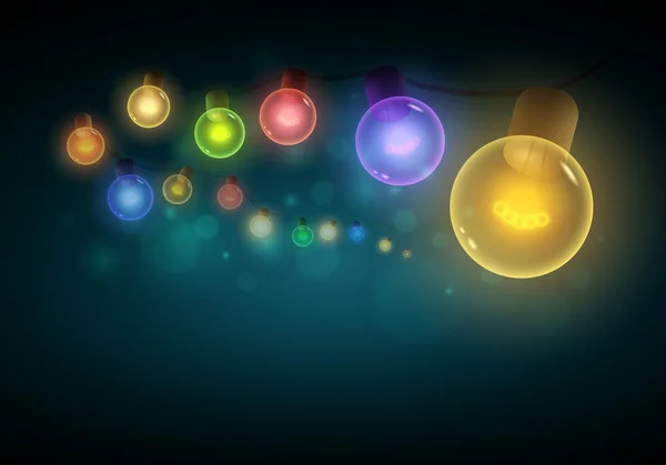 Ampoules colorées suspendues dans la nuit . — Image vectorielle