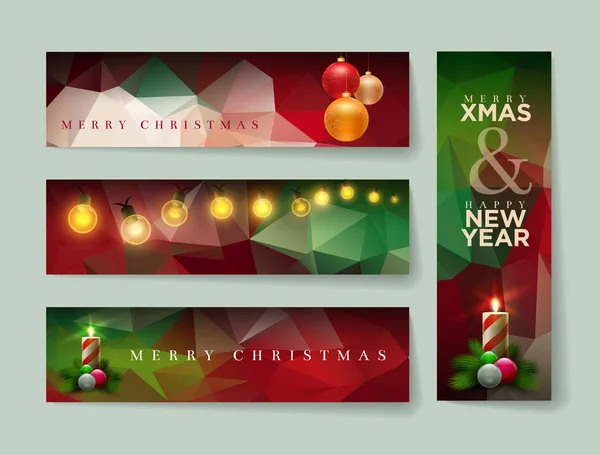 Colección de banners de Navidad polígono — Vector de stock