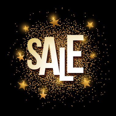 Satılık altın glitter arka plan afiş.