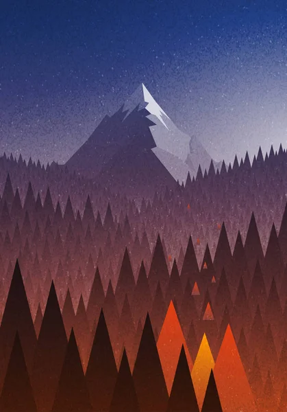 Nieve gran montaña y fuego forestal . — Vector de stock