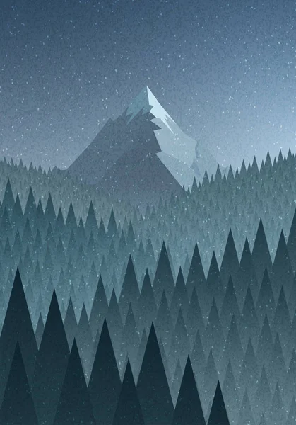 Toppmötet i snötäckta berg och skog — Stock vektor