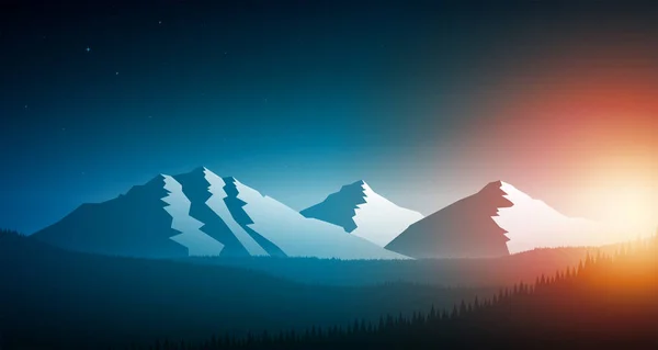 Захід сонця у гірського ланцюга — стоковий вектор