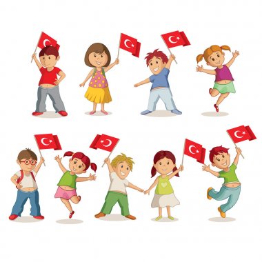 Children with flags clipart