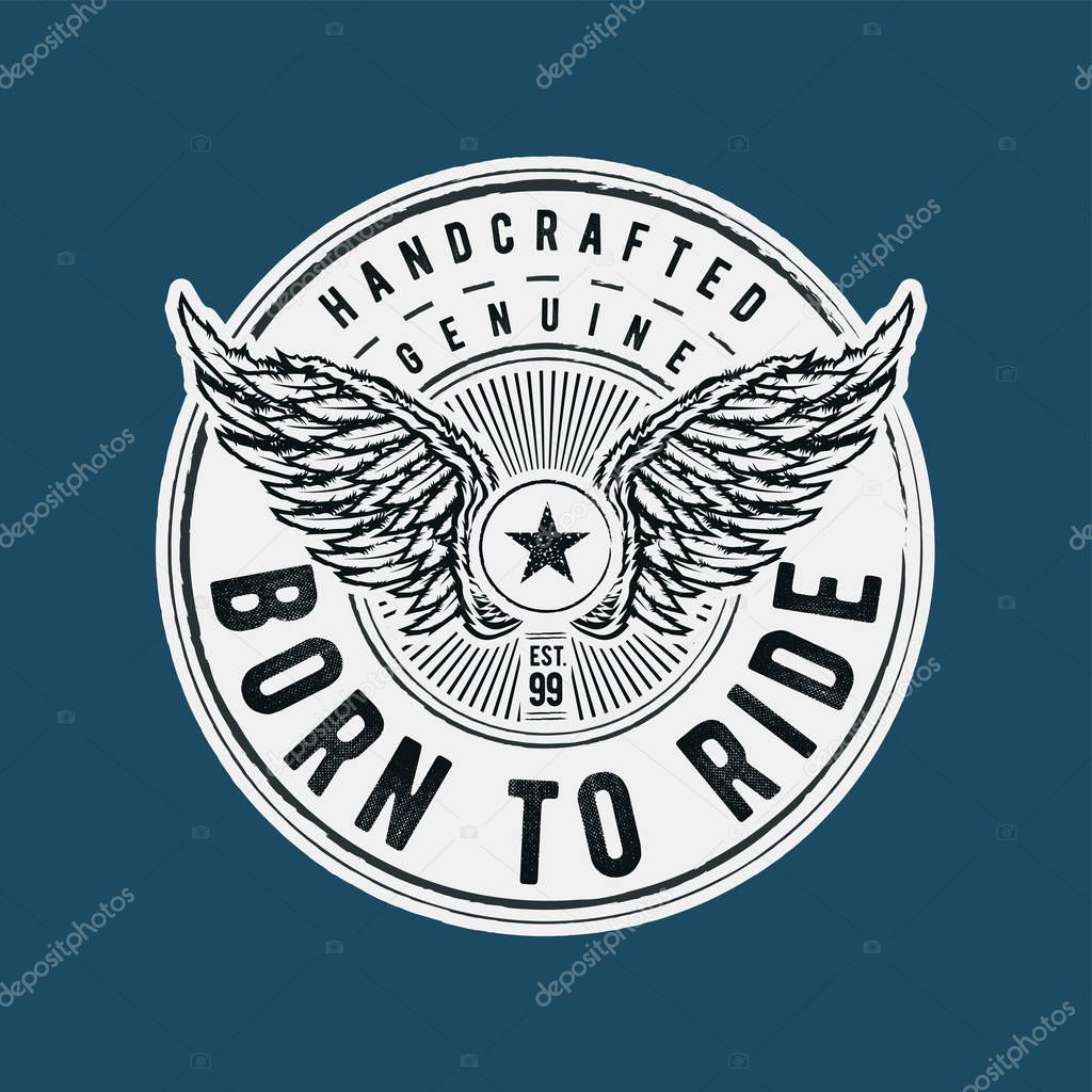 Born to Ride typographic design for t-shirt print. Global flat colors. Layered vector illustration.