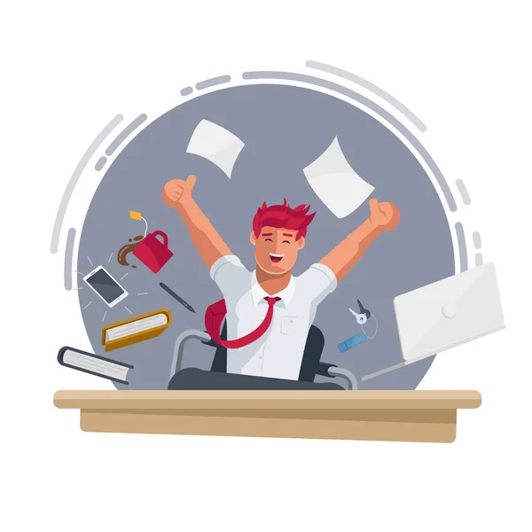 Successful happy businessman working in the office. — Stock Vector