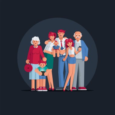 Büyük mutlu aile portresi. 