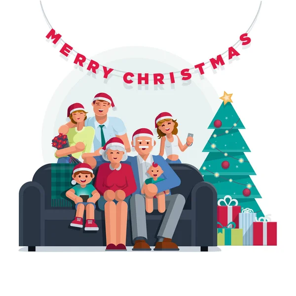 Toda la familia está junta en Christma — Vector de stock