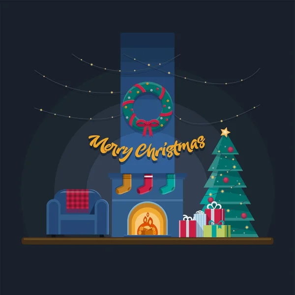 Kerst woonkamer vector illustratio — Stockvector