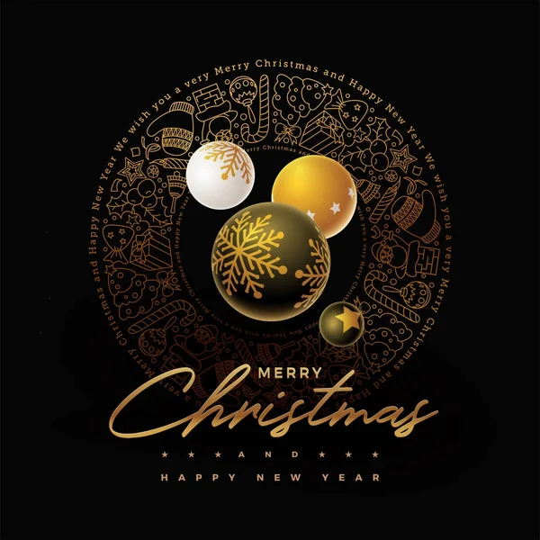 Golden Merry Christmas Greeting Card Design - Stok Vektor