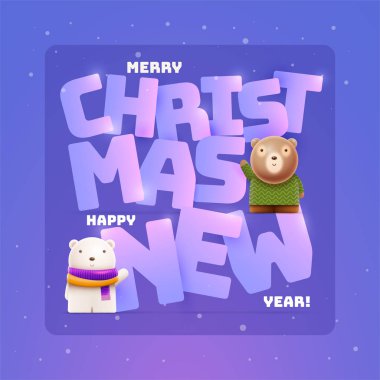 Küçük şirin ayı ve Noel, yeni yıl selamlaması.