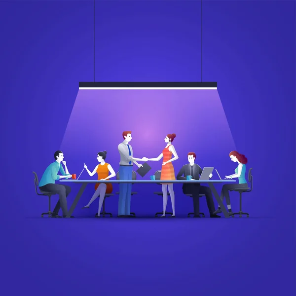Les gens d'affaires finissent une réunion et se serrent la main — Image vectorielle