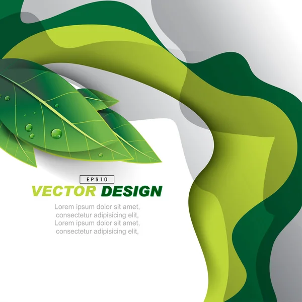 抽象波浪设计与湿绿叶自然元素 广告背景例证 — 图库矢量图片