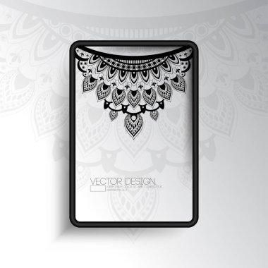 Mandala tasarım içinde bir dikdörtgen siyah çerçeve dekoratif etnik arka plan tasarımı