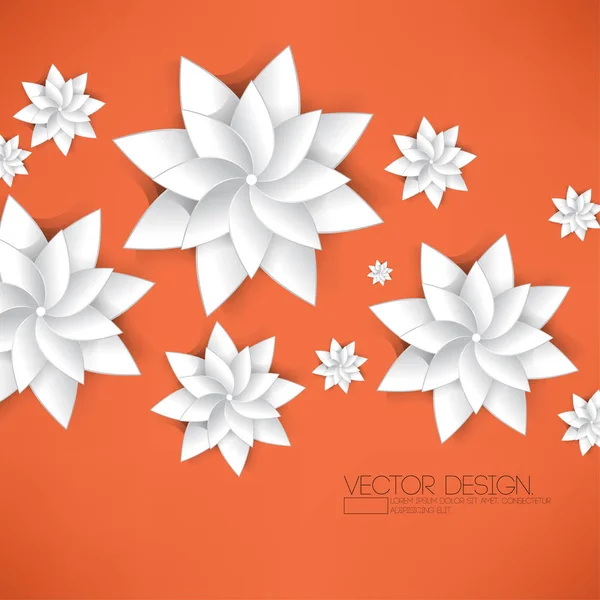 オレンジ色の背景に白の紙の花 — ストックベクタ