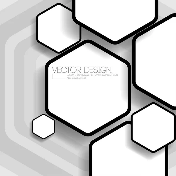 Overlapping Hexagon Flat Black White Design — Stock Vector
