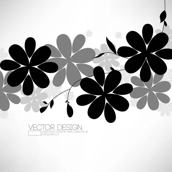 Plat Noir Gris Silhouette Éléments Fleur Nature Fond — Image vectorielle
