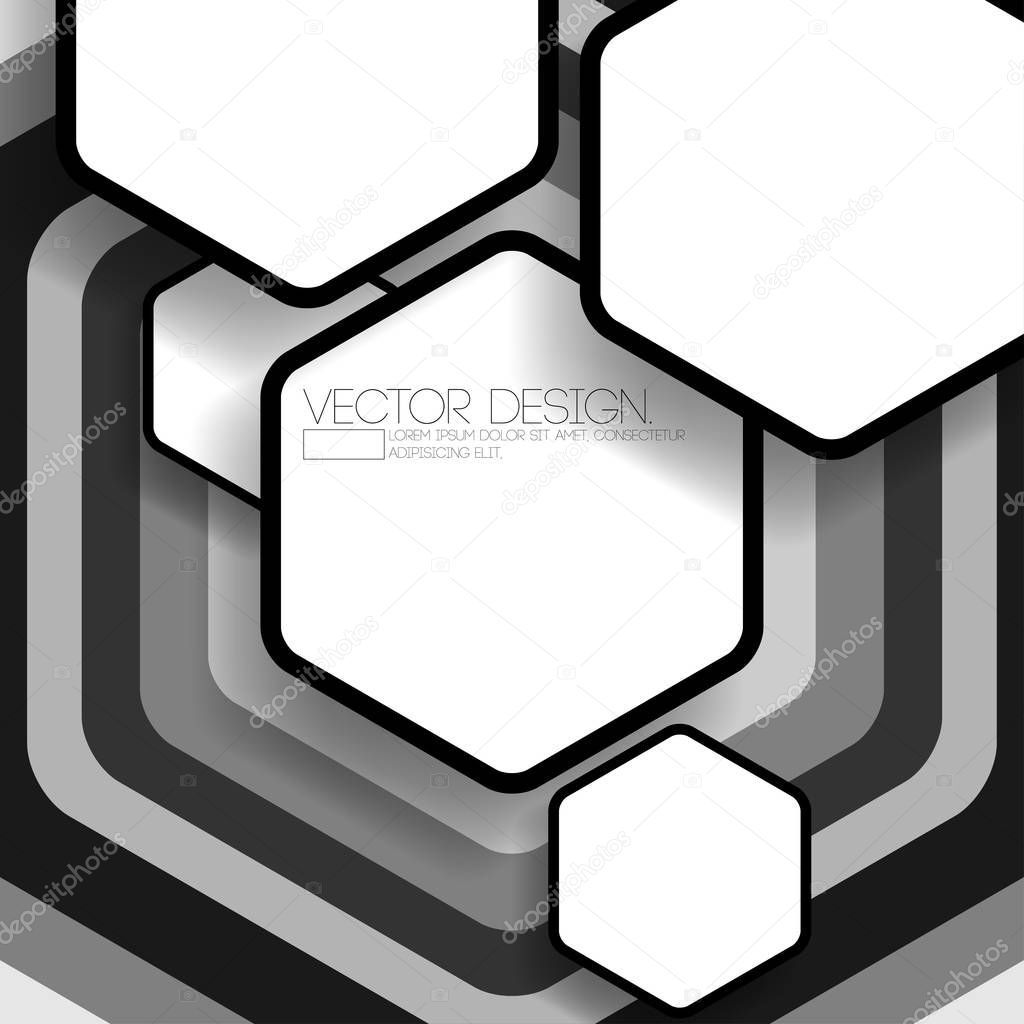 overlapping hexagon flat black and white design