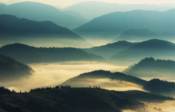 Silhouettes Mountains Autumn Morning Carpathian Mountains Foggy Dawn — Stock Photo, Image