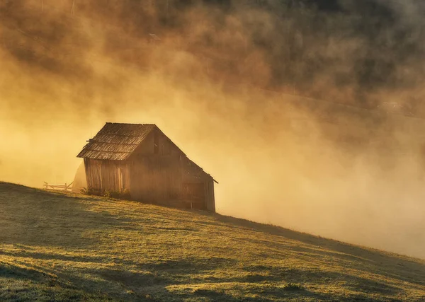 Mattina Autunno Alba Sulle Montagne Dei Carpazi Nebbiosa Alba Autunnale — Foto Stock