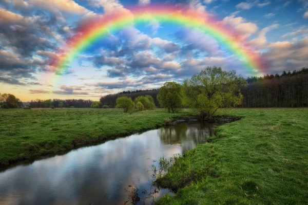 Rainbow River Picturesque Spring Meadow Storm — Stock Photo, Image