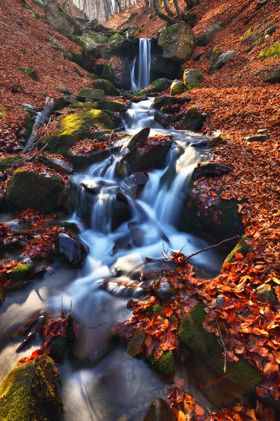 Malerischer Wasserfall Herbstlichen Wald Wasserfall Den Karpaten — Stockfoto