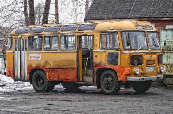 PAZ 672M bus, old, rusty and dirty vintage yellow bus.