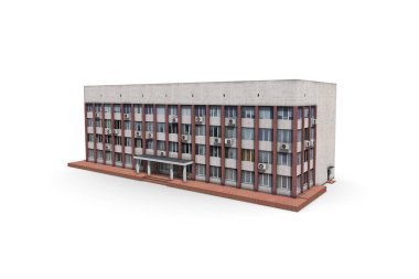 Beyaz arka planda bir ofis binasının 3 boyutlu görüntüsü. Model izole et