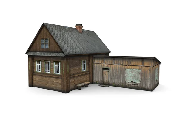 Konut binasının 3D görüntüsü. Beyaz üzerine tek katlı ev