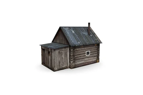 Beyaz arka planda eski 3D kabin. 3D modellerle izole et