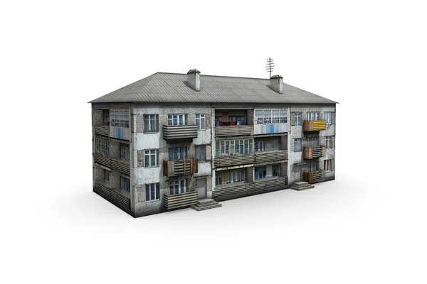 주거용 건물 의 3D 렌더링. 하얀 위에 있는 아파트 — 스톡 사진