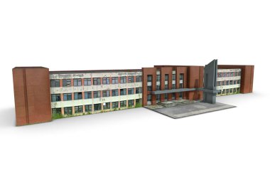 Beyaz arka planda bir ofis binasının 3 boyutlu görüntüsü. Model izole et