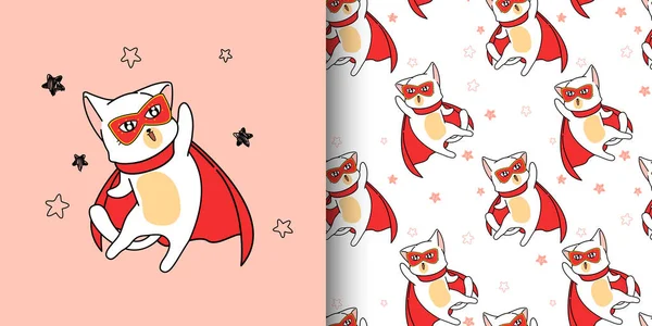 Padrão Sem Costura Super Herói Gato Estilo Dos Desenhos Animados —  Vetores de Stock