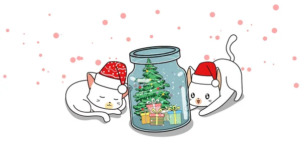 Sevimli Kedi Karakterleri Şişedeki Noel Günü — Stok Vektör