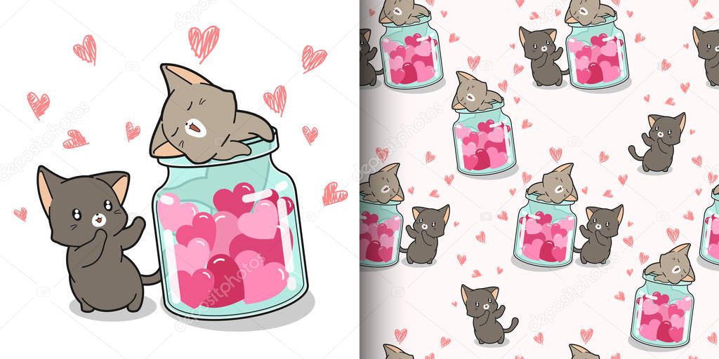 Seamless pattern kawaii and hearts inside the bottle