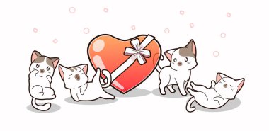 Banner adorable cats and jelly heart with bow
